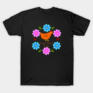 Crazy Chicken Lady with Hen and Floral Daisy Wreath T-Shirt